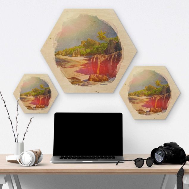 Hexagons houten schilderijen WaterColours - Dream Beach Seychelles