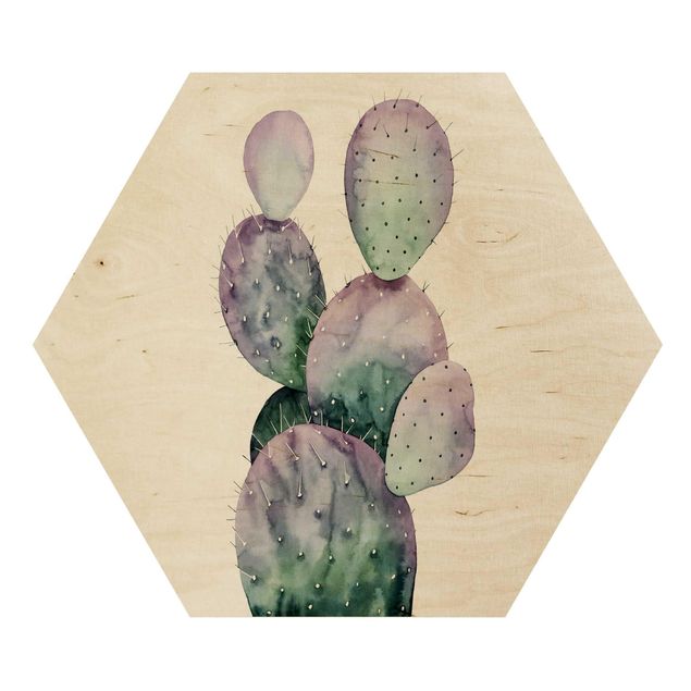 Hexagons houten schilderijen Cactus In Purple II