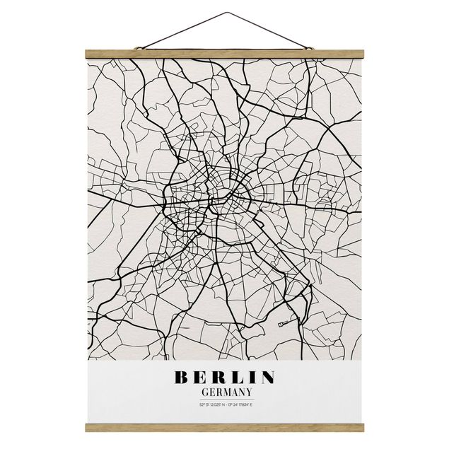 Stoffen schilderij met posterlijst Berlin City Map - Classic
