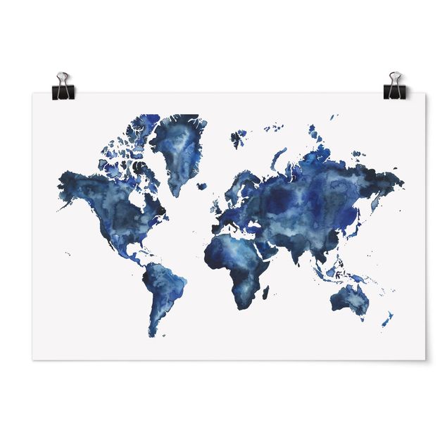 Posters Water World Map Light