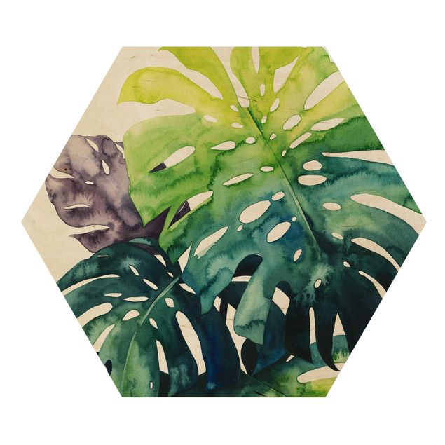 Hexagons houten schilderijen Exotic Foliage - Monstera