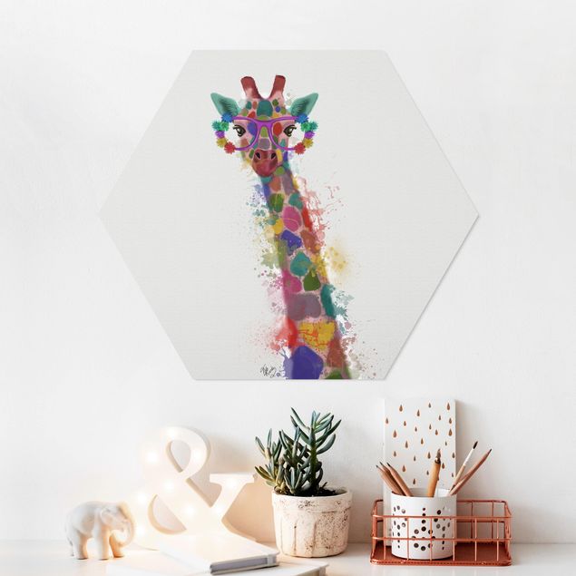 Hexagons Forex schilderijen Rainbow Splash Giraffe