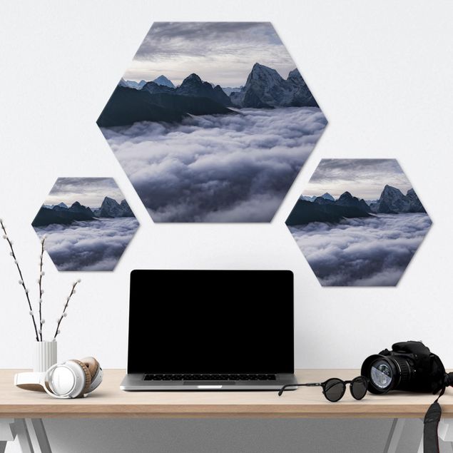 Hexagons Aluminium Dibond schilderijen Sea Of ​​Clouds In The Himalayas