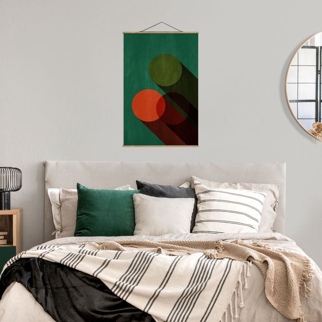Stoffen schilderij met posterlijst Abstract Shapes - Circles In Green And Red