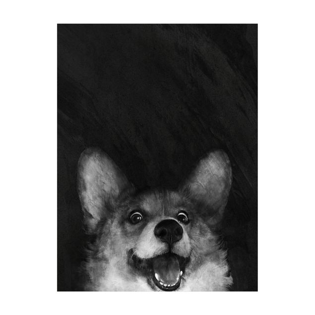 Groot vloerkleed Illustration Dog Corgi Paintig Black And White