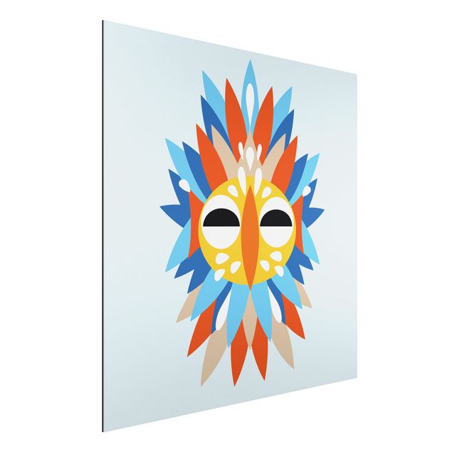 Aluminium Dibond schilderijen Collage Ethnic Mask - Parrot