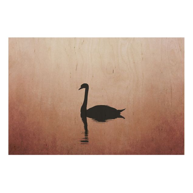 Houten schilderijen Swan In Sunset