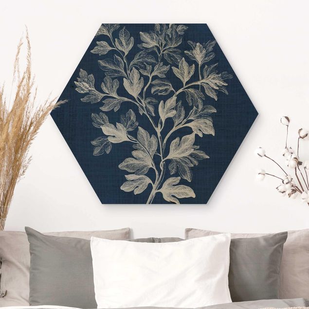 Hexagons houten schilderijen Denim Plant Study I