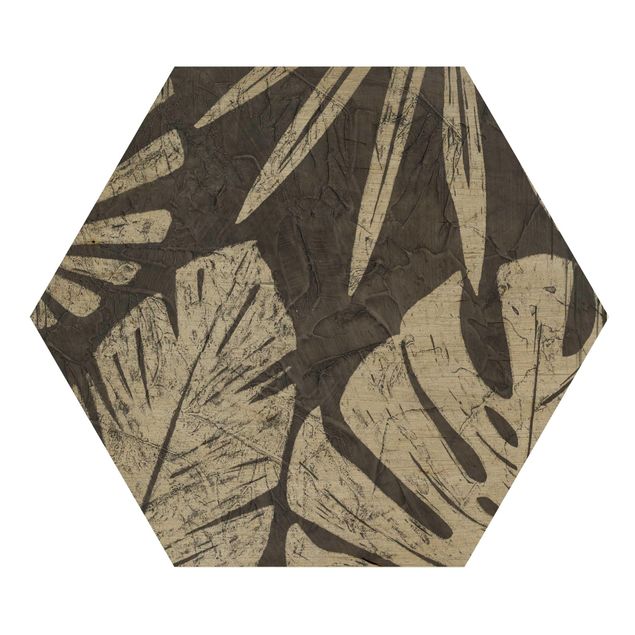 Hexagons houten schilderijen Palm Leaves Dark Grey Backdrop