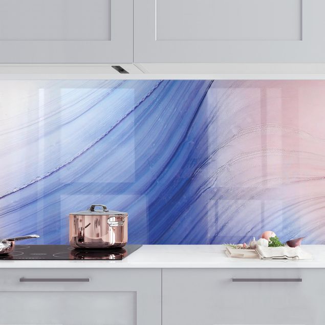 Achterwand voor keuken abstract Melierter Farbtanz Blau mit Rosa