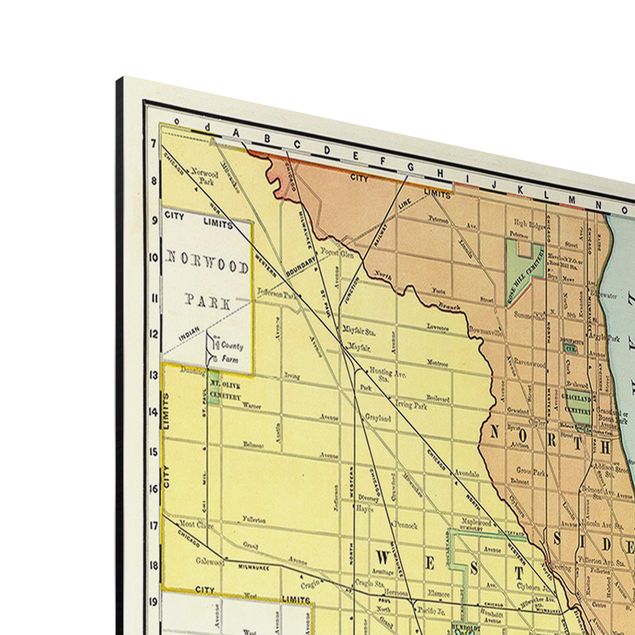 Aluminium Dibond schilderijen Vintage Map Chicago