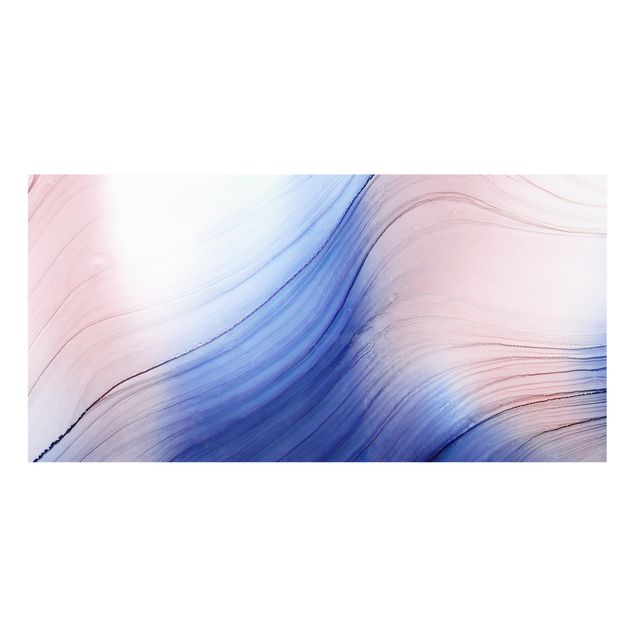 Spritzschutz Glas - Melierter Farbtanz Blau mit Rosa - Querformat 2:1