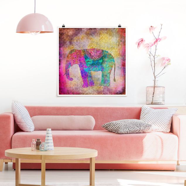 Posters Colourful Collage - Indian Elephant