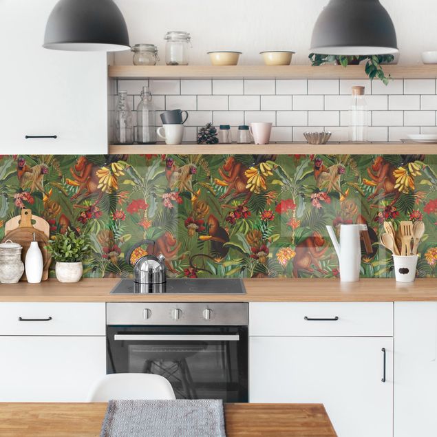 Achterwand voor keuken dieren Tropical Flowers With Monkeys
