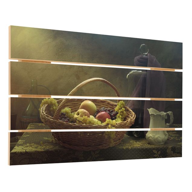 Houten schilderijen op plank Still Life With Fruit Basket