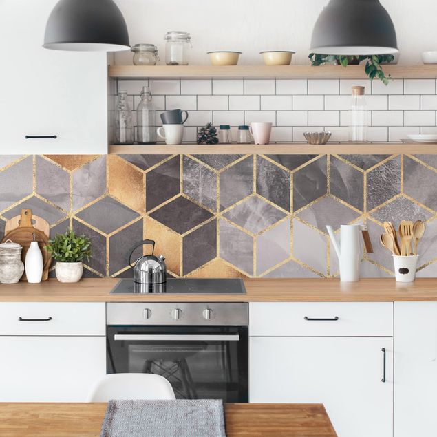 Achterwand in keuken Black And White Golden Geometry