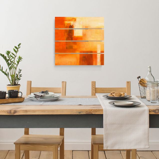 Houten schilderijen op plank Composition In Orange And Brown 02