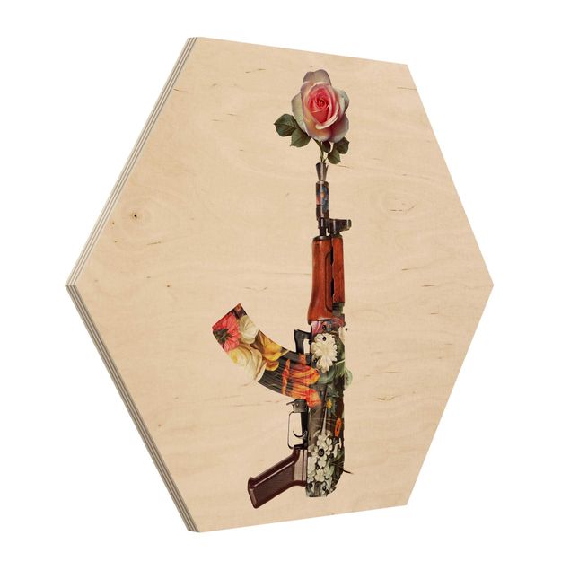 Hexagons houten schilderijen Weapon With Rose