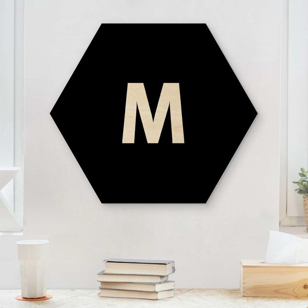 Hexagons houten schilderijen Letter Black M
