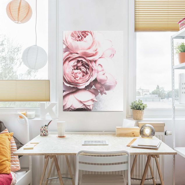 Glasschilderijen Rosa Pfingstrosenblüten Shabby Pastell