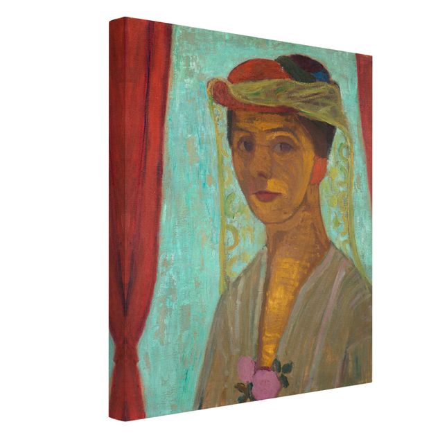 Canvas schilderijen Paula Modersohn-Becker - Self-Portrait with a Hat and Veil