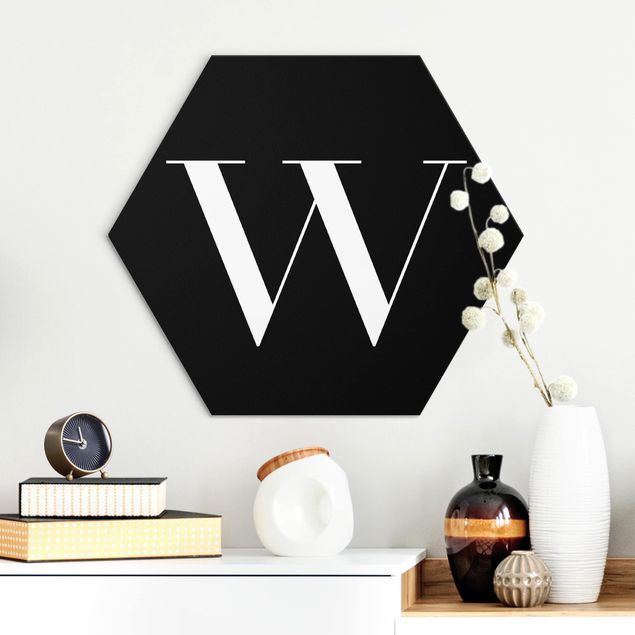 Hexagons Aluminium Dibond schilderijen Letter Serif Black W