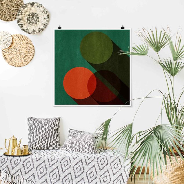 Posters Abstract Shapes - Circles In Green And Red