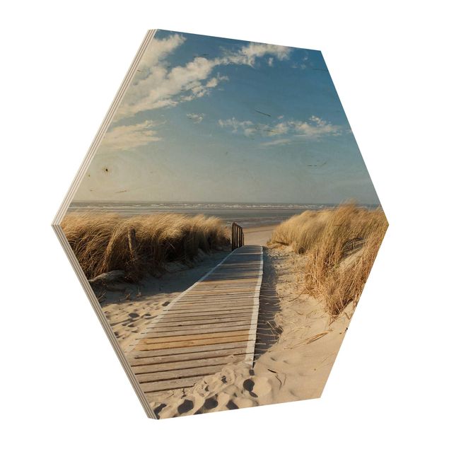 Hexagons houten schilderijen Baltic Sea Beach