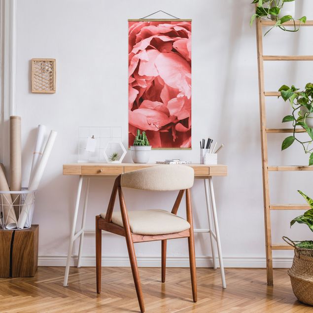 Stoffen schilderij met posterlijst Peony Blossom Coral