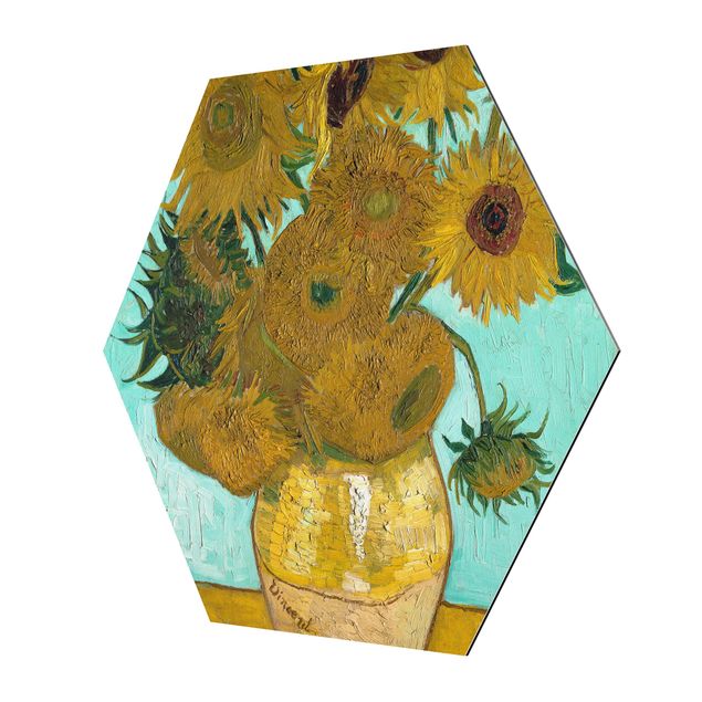 Hexagons Aluminium Dibond schilderijen Vincent van Gogh - Sunflowers