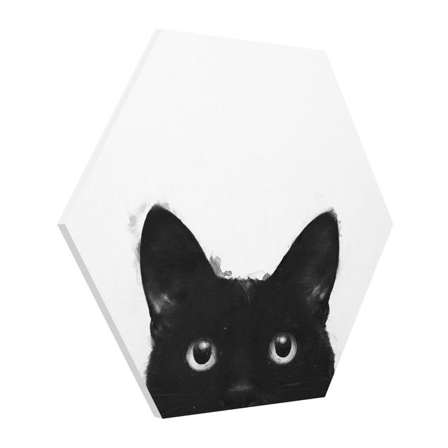 Hexagons Forex schilderijen Illustration Black Cat On White Painting