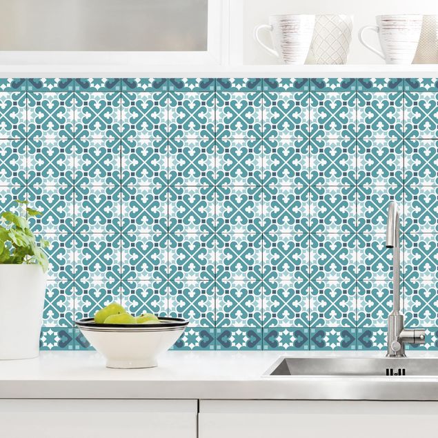 Achterwand voor keuken patroon Geometrical Tile Mix Hearts Turquoise