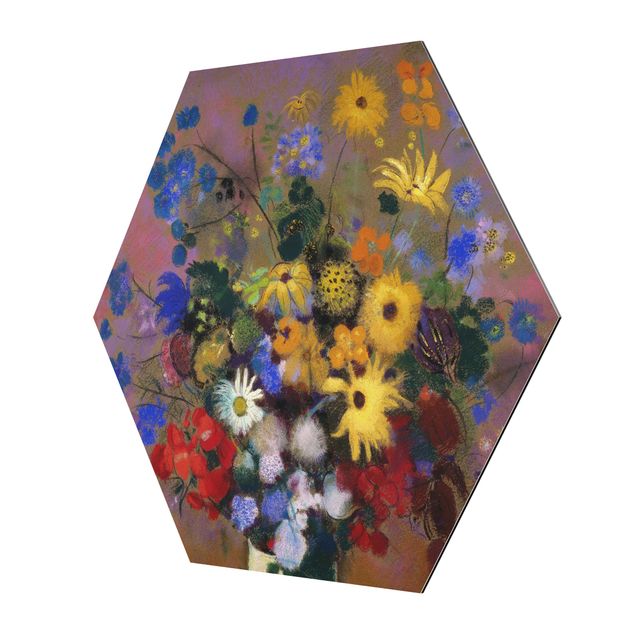 Hexagons Aluminium Dibond schilderijen Odilon Redon - White Vase with Flowers