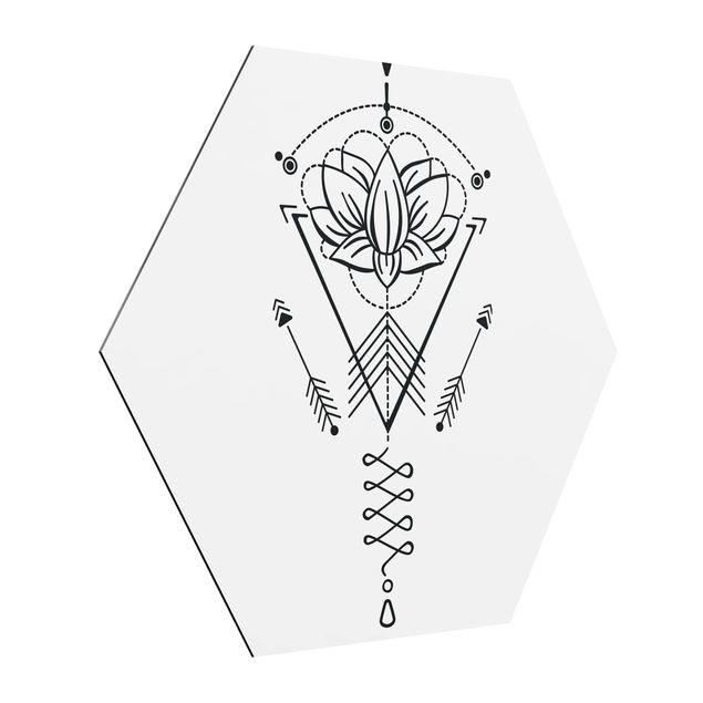 Hexagons Aluminium Dibond schilderijen Lotus Unalome With Arrows