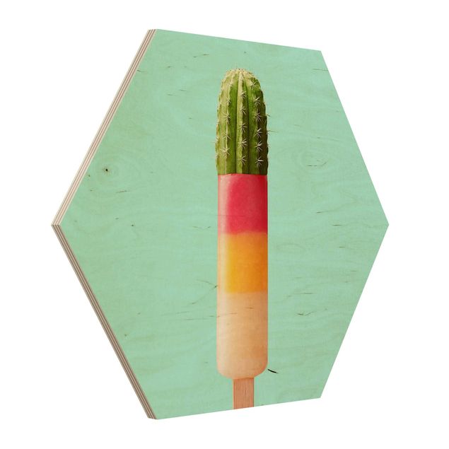 Hexagons houten schilderijen Popsicle With Cactus