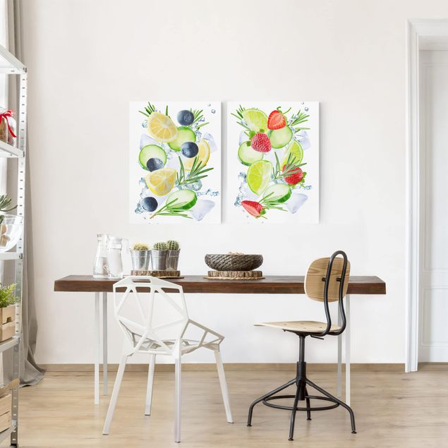 Canvas schilderijen - 2-delig  Berries And Citrus Ice Spash