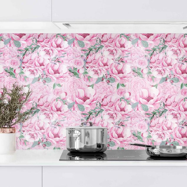Achterwand voor keuken patroon Pink Flower Dream Pastel Roses In Watercolour II