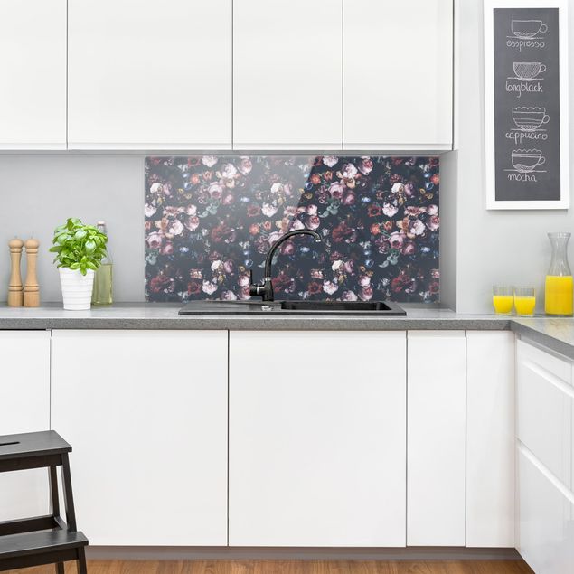 Spatscherm keuken Old Masters Flowers With Tulips And Roses On Dark Gray