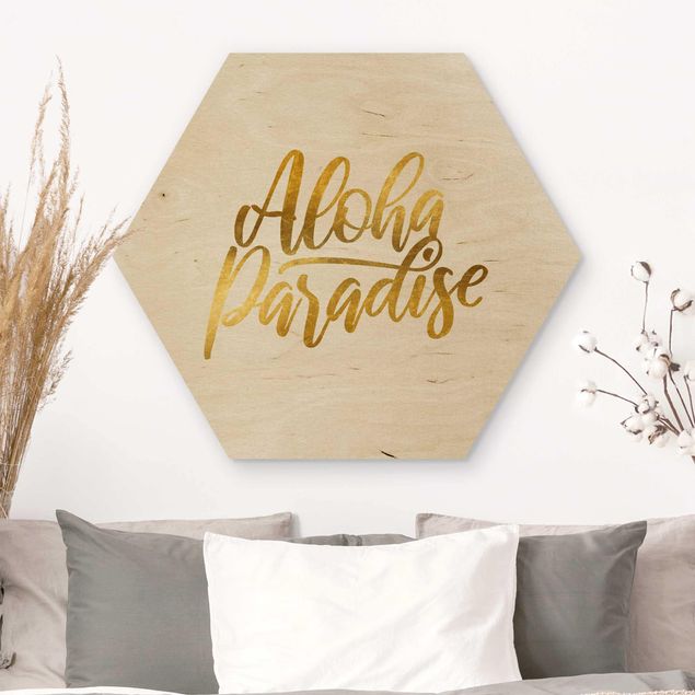 Hexagons houten schilderijen Gold - Aloha Paradise