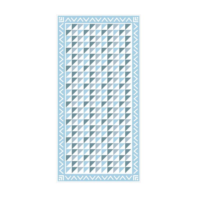 blauw tapijt Geometrical Tiles small Triangles Pigeon Blue With Border