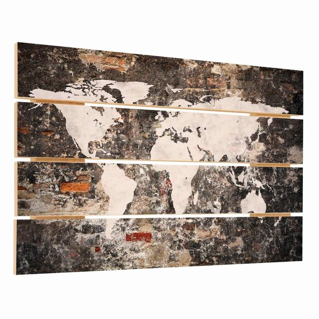 Houten schilderijen op plank Old Wall World Map