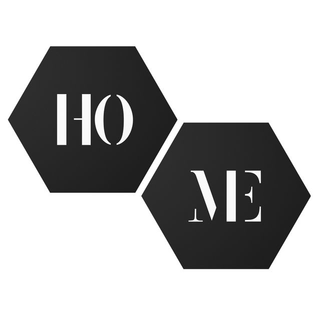 Hexagons Aluminium Dibond schilderijen - 2-delig Letters HOME White Set I