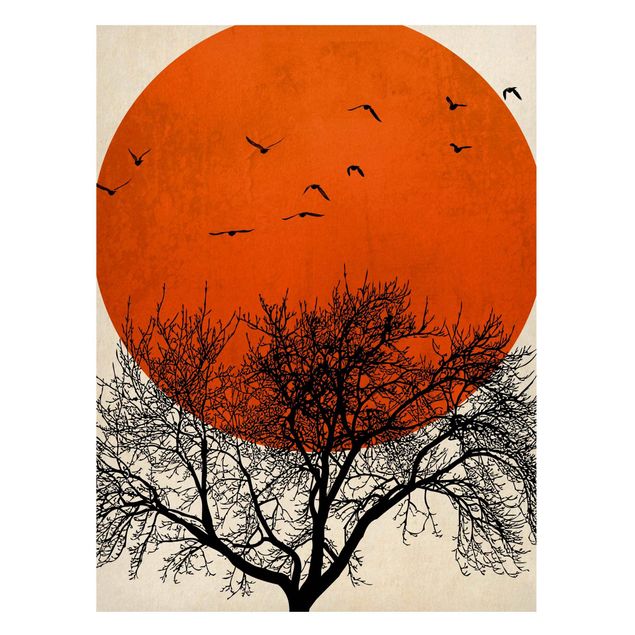 Magneetborden Flock Of Birds In Front Of Red Sun II