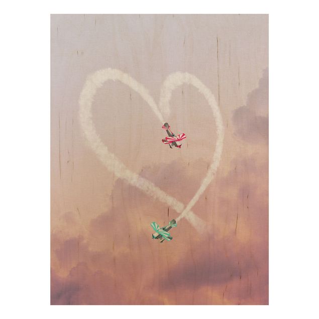 Houten schilderijen Heart With Airplanes