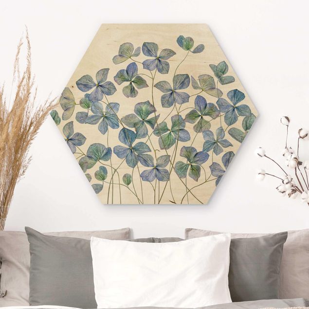 Hexagons houten schilderijen Blue Hydrangea Flowers