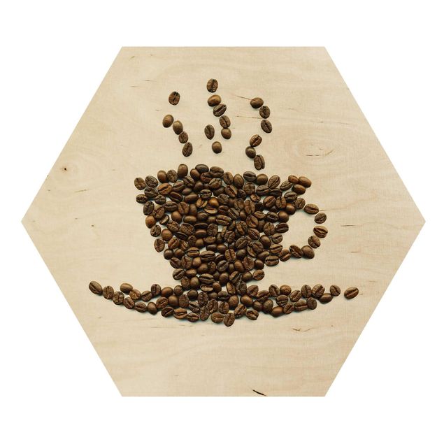 Hexagons houten schilderijen Coffee Beans Cup