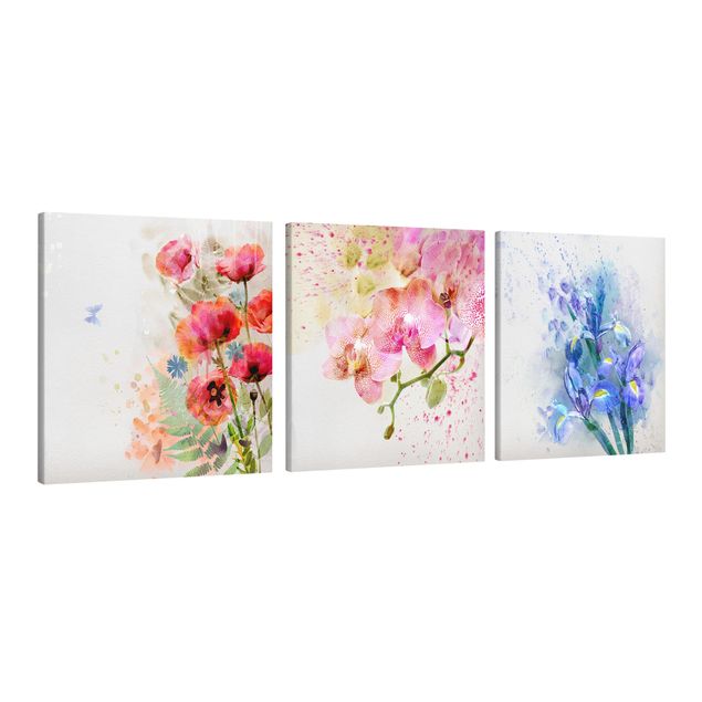 Canvas schilderijen - 3-delig Watercolour Flower Trio