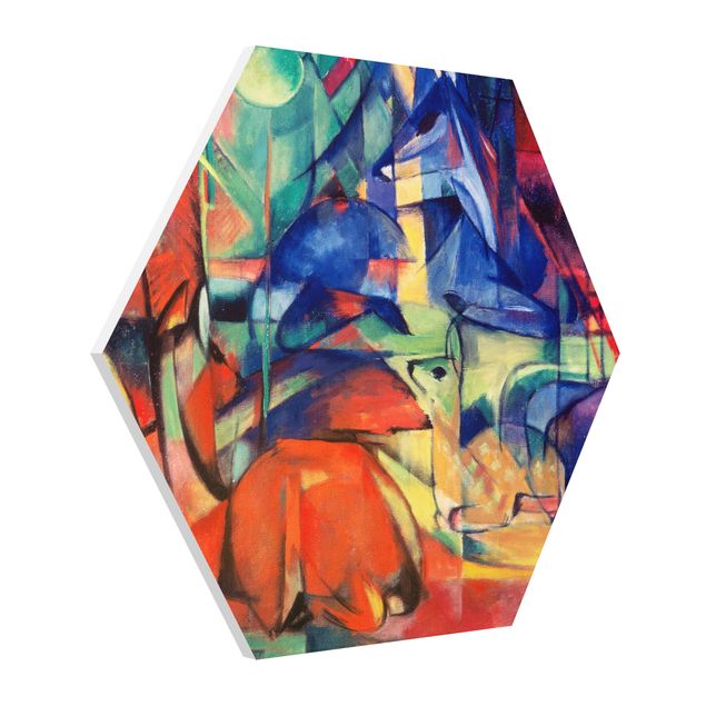Hexagons Forex schilderijen Franz Marc - Deer In The Forest