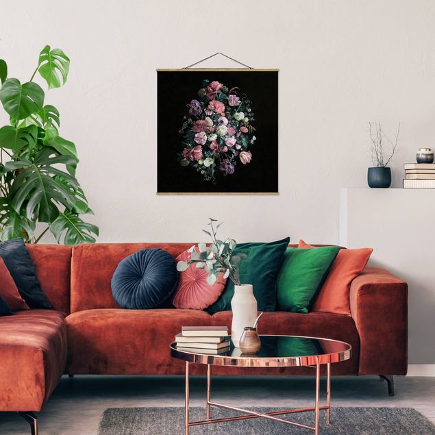 Stoffen schilderij met posterlijst Jan Davidsz De Heem - Dark Flower Bouquet