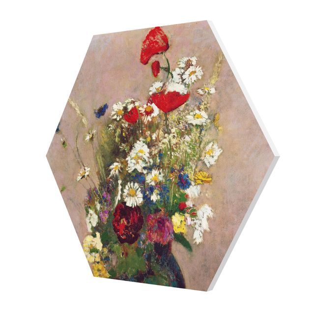Hexagons Forex schilderijen Odilon Redon - Flower Vase with Poppies